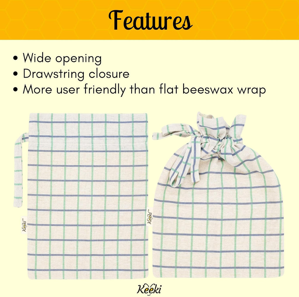 Keeki Bag - The Original Beeswax Lined Bread Bag for Homemade & Sourdough | Reusable Linen Bread Storage | Beeswax Wrap Alternative | Plastic-Free Storage w/Wide Drawstring Closure (Blue)