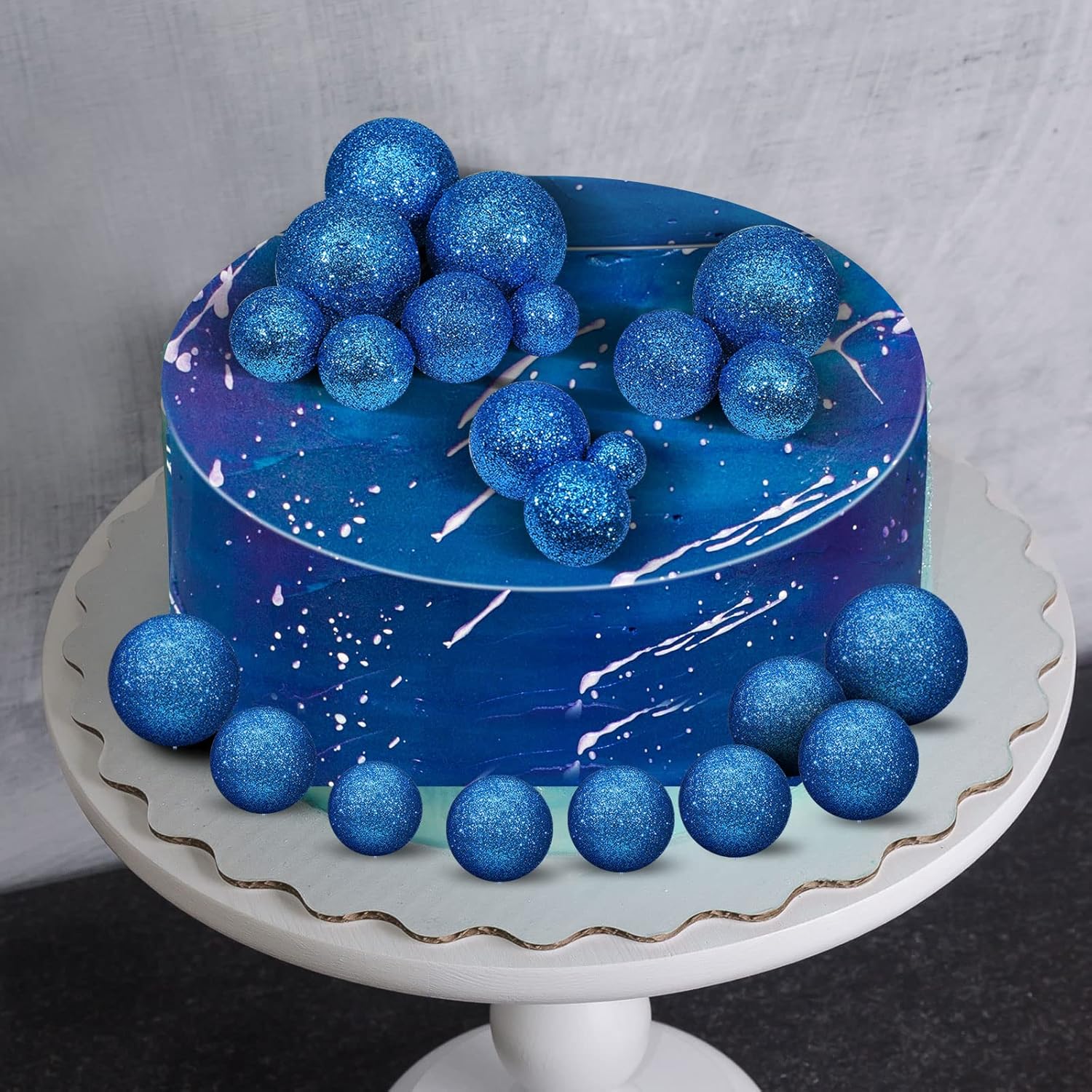 108 Pcs Balls Cake Topper DIY Cupcake Insert Foam Balloons for Cake Baking Wedding Anniversary Birthday Decoration(Bright Blue, Gold,Multi Sizes)