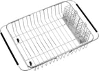 iPEGTOP Expandable Dish Drying Rack Organizer and Utensil Cutlery Holder, 304 Stainless Steel Over Sink Dish Rack, Dish Drainer in Sink or On Counter, Rustproof