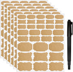 Nardo Visgo Natural Brown Kraft Bottle Labels,Assorted Size Self-Adhesive Removable Kraft Paper Sticker Labels for Essential Oil Bottles,Gift Tags,Mason Jars or Storage Bins,Free Black Marker,192pcs