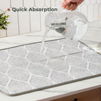 FRESHMINT Printed Dish Drying Mats for Kitchen Counter 2 Pack Absorbent Reversible Drying Mats Microfiber Kitchen Countertop Protector Dishes Drying Pad Extra Large 18"x16" Dish Mat