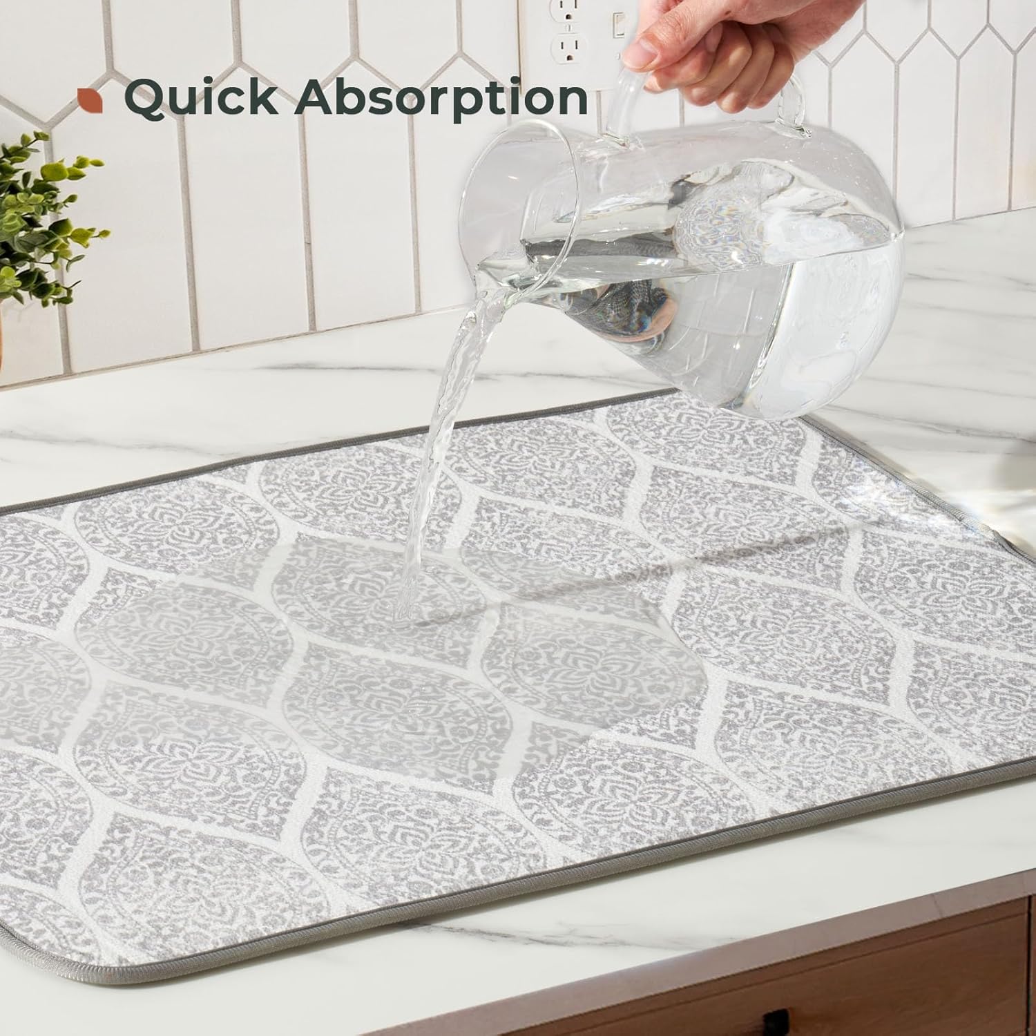 FRESHMINT Printed Dish Drying Mats for Kitchen Counter 2 Pack Absorbent Reversible Drying Mats Microfiber Kitchen Countertop Protector Dishes Drying Pad Extra Large 18"x24" Dish Mat