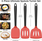 Coukre Silicone Spatula Set of 3, High Heat Resistant, BPA-Free, Kitchen Utensils, Fish Spatula, Solid & Slotted Turner for Non-Stick Pans, Flipping Eggs, Pancakes, Fish, Burgers (3, Red)