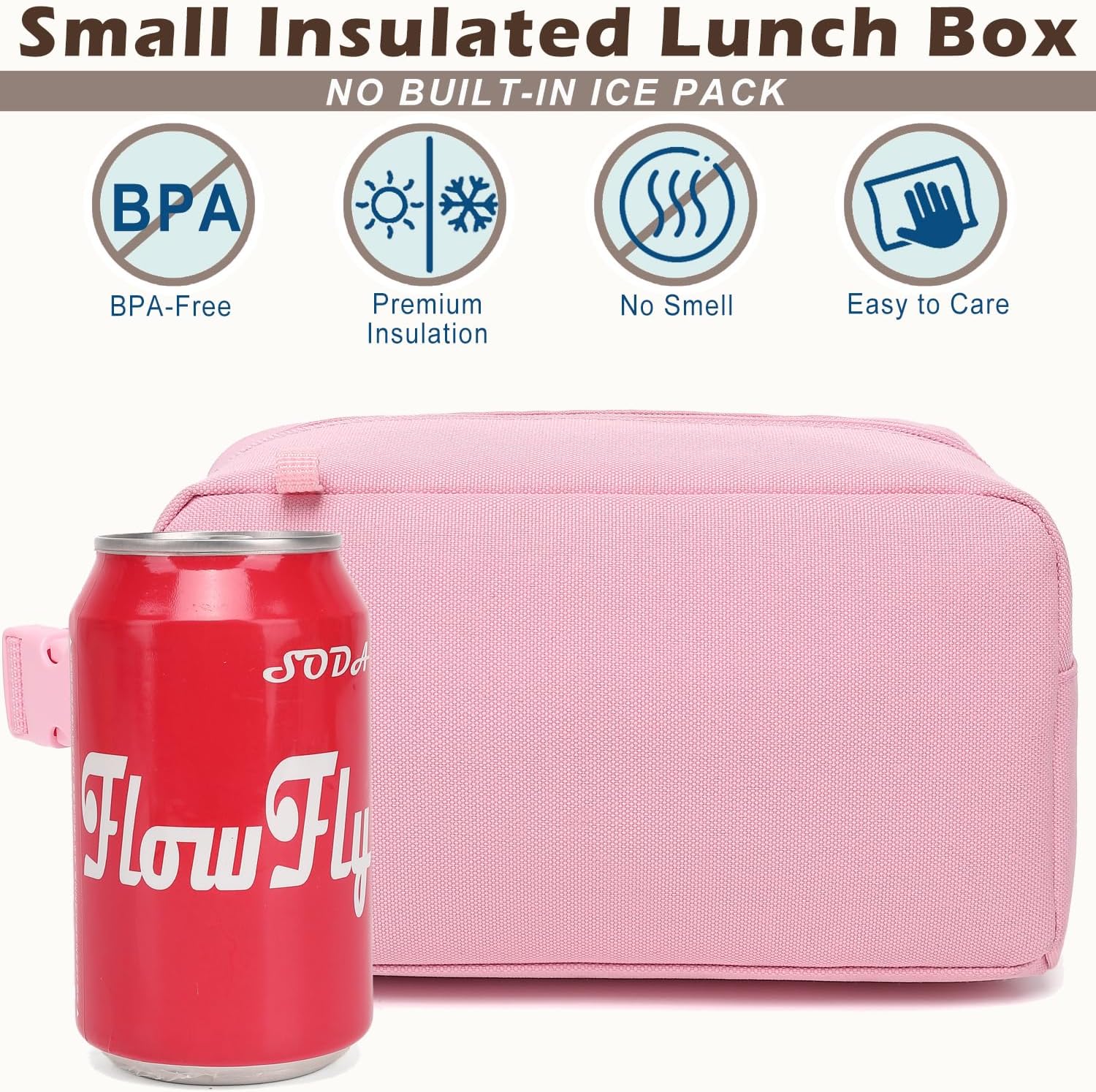 FlowFly Small Insulated Lunch box Portable Soft Bag Mini Cooler Thermal Meal Tote Kit with Buckle for Work, PinkWithBuckle