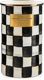 MACKENZIE-CHILDS Enamel Utensil Holder, Kitchen Utensil Holder for Countertop, Storage Caddy, Black-and-White Courtly Check
