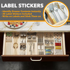 SpaceAid Bamboo Drawer Dividers with Inserts and Labels, Kitchen Adjustable Drawer Organizers, Expandable Organization for Home, Office, Dressers, 7 Dividers with 15 Inserts (17"-22" White)