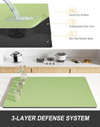 Rnivvi Dish Drying Mat for Kitchen Counter, 12 x 19" Super Absorbent Drainer Pad Easy Clean Dish Rack Pad, Non-Slip Heat Resistant Coffee Bar Mats for Coffee Machine Station Accessories Decor, Green
