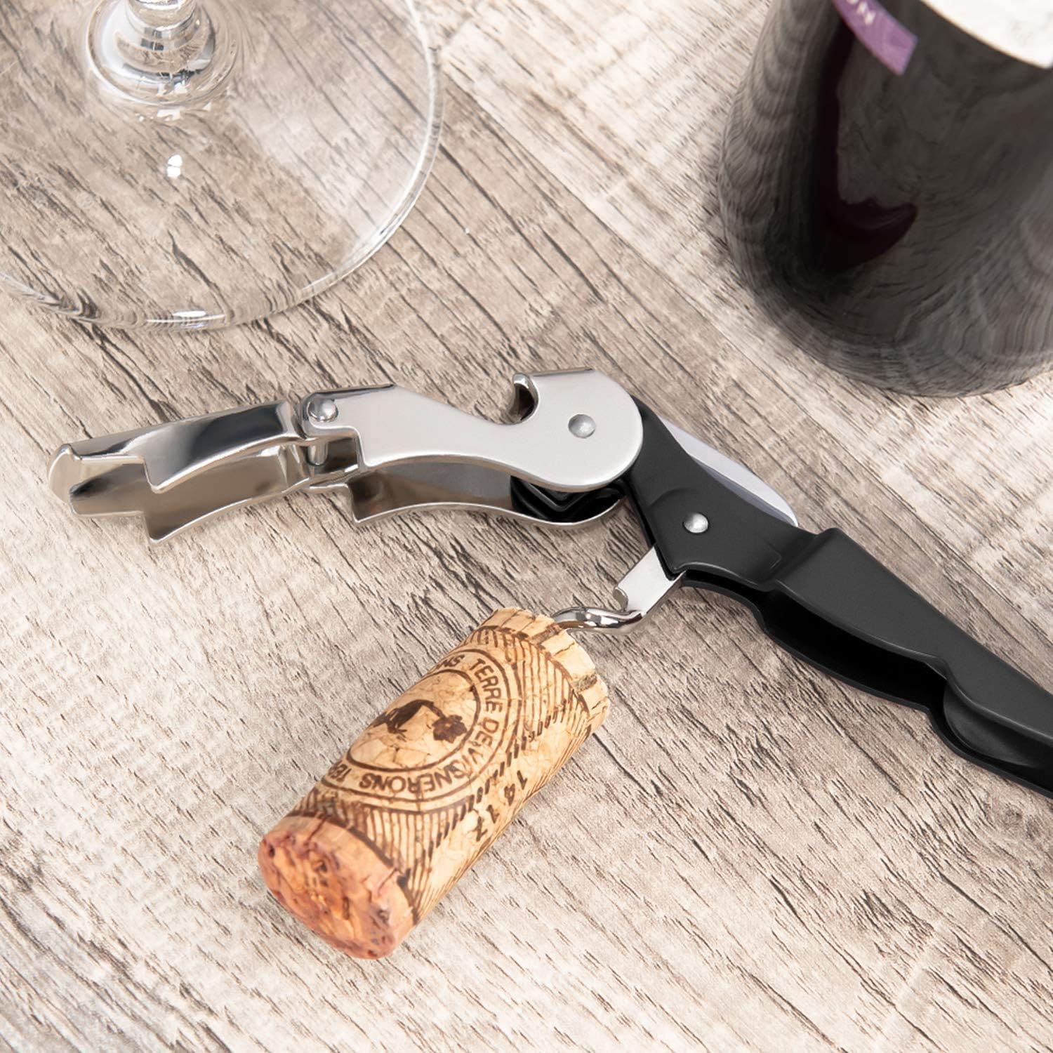 HYZ 2-Pack Wine Opener Waiter Corkscrew, Professional Wine Key for Servers, Bartender, with Foil Cutter, Manual Wine Bottle Opener Double Hinged (Black)