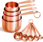 Measuring Cups and Spoons Set of 9, Utensils for Dry and Liquid Ingredients, Copper Kitchen Accessories, Rose Copper Decor for Home, Stackable, Sturdy Stainless Steel