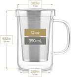 Teabloom Premium Borosilicate Glass Mug with Stainless Steel Loose Leaf Tea Infuser and Lid/Dish - 12 Ounces (350 mL)