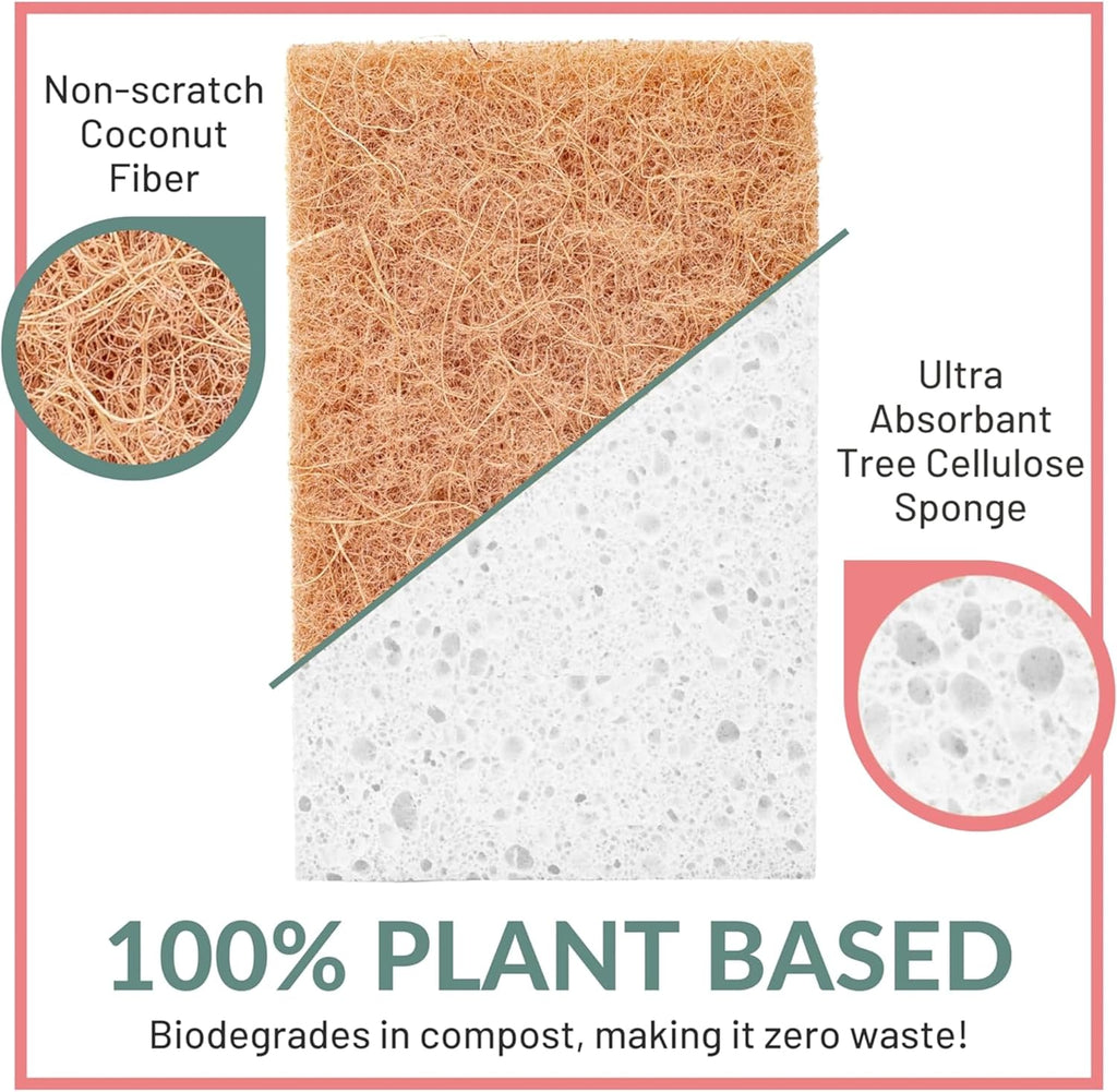 bioGo White 12 Pack Biodegradable Kitchen Sponge - Eco-Friendly, Compostable, Natural Cellulose Dish - Compostable - Biodegradable - Cellulose Sponges Kitchen