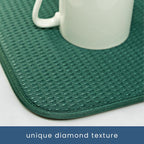 S&T INC. Dish Drying Mat, 16” x 18”, Absorbent Microfiber Kitchen Counter Mat, Drying Pad for Dishes, Utensils, Pots and Pans, Large, Diamond Texture, Emerald Green