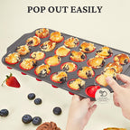 BRONYPRO Silicone Mini Muffin Pan with Metal Frame, Egg Bite Molds for Baking for Baking, Cupcake Pans 24 Regular Size, Muffin Tins Easy to Pop Nonstick Non Toxic Bakeware for Oven,Red