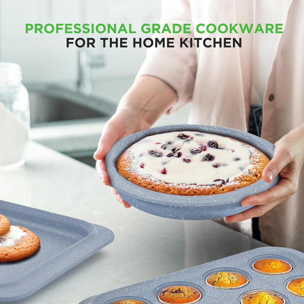 Nutrichef 22-Piece Cookware and Bakeware Set | Professional Home Kitchen Collection with Multi-Sized Pots, Pans, Non stick and Heat-Resistant Tools (Moon Grey Marble)
