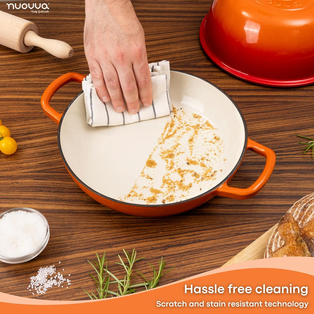 Enamelled Cast Iron Dutch Oven Pot – Dutch Oven For Sourdough Bread Baking – Cast Iron Bread Pot – Orange, 6 Quarts, 22cm – by Nuovva