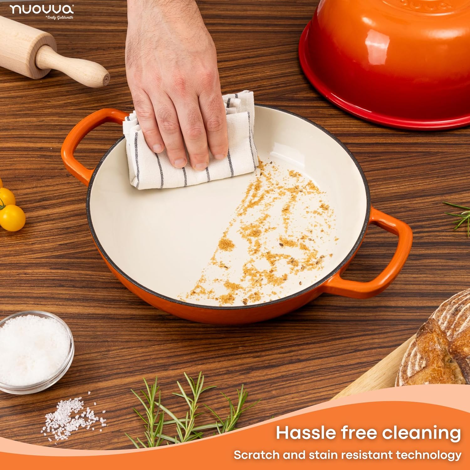 Enamelled Cast Iron Dutch Oven Pot – Dutch Oven For Sourdough Bread Baking – Cast Iron Bread Pot – Orange, 6 Quarts, 22cm – by Nuovva