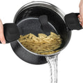 MICHELANGELO Pasta Pot with Strainer Lid, 6 Quart Cooking Pot with Twist and Lock Handles, Soup Pot with Nonstick Granite Coating, Spaghetti Pot Induction Compatible, Black