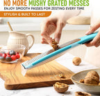 Spring Chef Premium Lemon Zester Grater with Handle - Fruits, Garlic, Chocolate, Nutmeg, Ginger Grater - Heavy Duty Kitchen Tool - Stainless Steel Citrus Zester with Blade Cover - Fine Shred, Aqua Sky