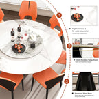 Montary 59" Modern Artificial Marble Round Dining Table with Black Stainless Steel Cone Base & 31.5" White Sintered Stone Turntable, Dining Room Table with Lazy Susan for 6-8 (Only Table)