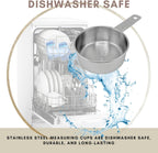 1/2 Cup Stainless Steel Measuring Cup | Sturdy Metal 125 ml | 125 cc | 4 oz | Single Cup for Wet and Dry Ingredients | Great for use as 1/2 Cup Dog Food Scoop - 4 PK