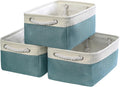 TheWarmHome Fabric Storage Bins Baskets for Organizing,Sturdy Storage Basket W/Handles, Decorative Foldable Storage Baskets for Shelves Closet Nursery Toy (White&Teal, Medium - 3 Pack)
