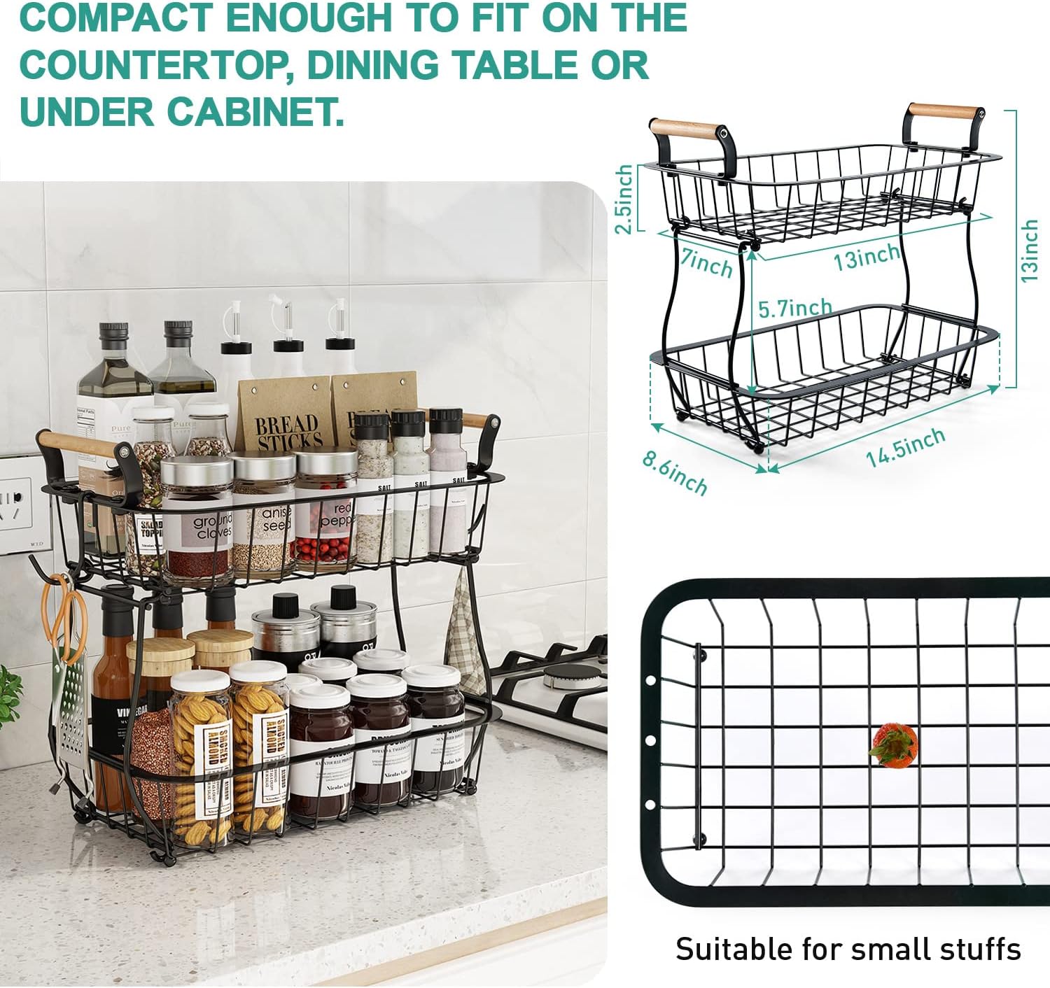 ANTOPY 2 Tier Fruit Basket with 2 Banana Hangers, Countertop Fruit Vegetable Basket Bowl for Kitchen Counter Metal Wire Fruits Storage Stand Holder Organizer for Bread Snack Veggies Produce