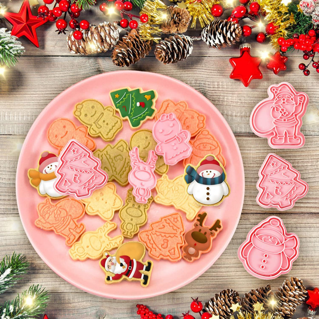 Leesgel Christmas Cookie Cutters, 3D Christmas Holiday Cookie Cutters Shapes with Santa/Xmas Tree/House/Deer, Christmas Party Decorations Ornaments