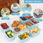 shopwithgreen Divided Serving Tray with Lid and Handle, Portable Snackle Box Charcuterie Container for Party, Veggies, Fruits, Nuts, Candy, Food Tray Platter Snack Box for Entertaining, Picnic, Blue