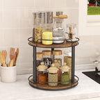 LAMU 10.2'' Wood Lazy Susan Turntable Organizer for Cabinet, 2 Tier Lazy Susan Spice Rack Organizer for Kitchen, Table Top, Countertop, Pantry, Medicine Organizer