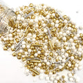 Weraru White Deluxe Gold Sprinkles Candy Mixing Size Baking Edible Cake Decorations Cupcake Toppers Cookie Decorating Celebrations Wedding Shower Party Chirstmas Supplies 130g/ 4.58oz