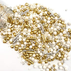 Weraru White Deluxe Gold Sprinkles Candy Mixing Size Baking Edible Cake Decorations Cupcake Toppers Cookie Decorating Celebrations Wedding Shower Party Chirstmas Supplies 130g/ 4.58oz