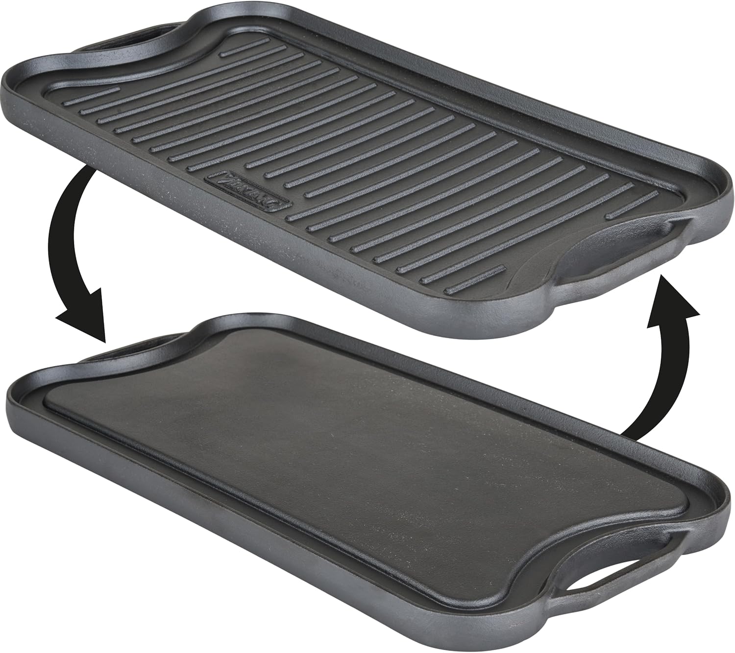 Viking Griddle, 20 Inch Reversible Cast Iron Grill Pan, Pre-Seasoned, Oven Safe, Hand Wash Only, Black