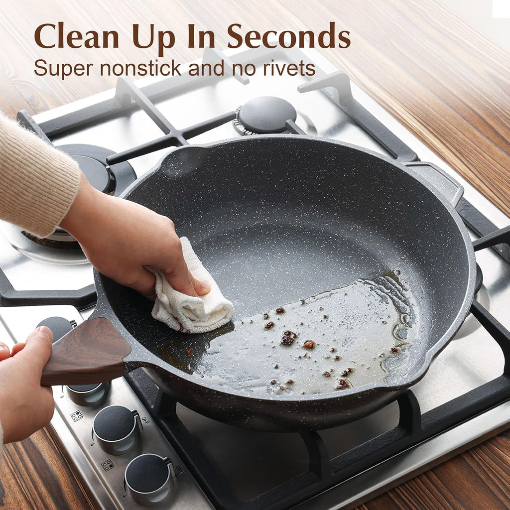 SENSARTE Nonstick Deep Frying Pan Skillet, 11-inch Saute Pan with Lid, Stay-cool Handle, Chef Pan Healthy Stone Cookware Cooking Pan, Induction Compatible
