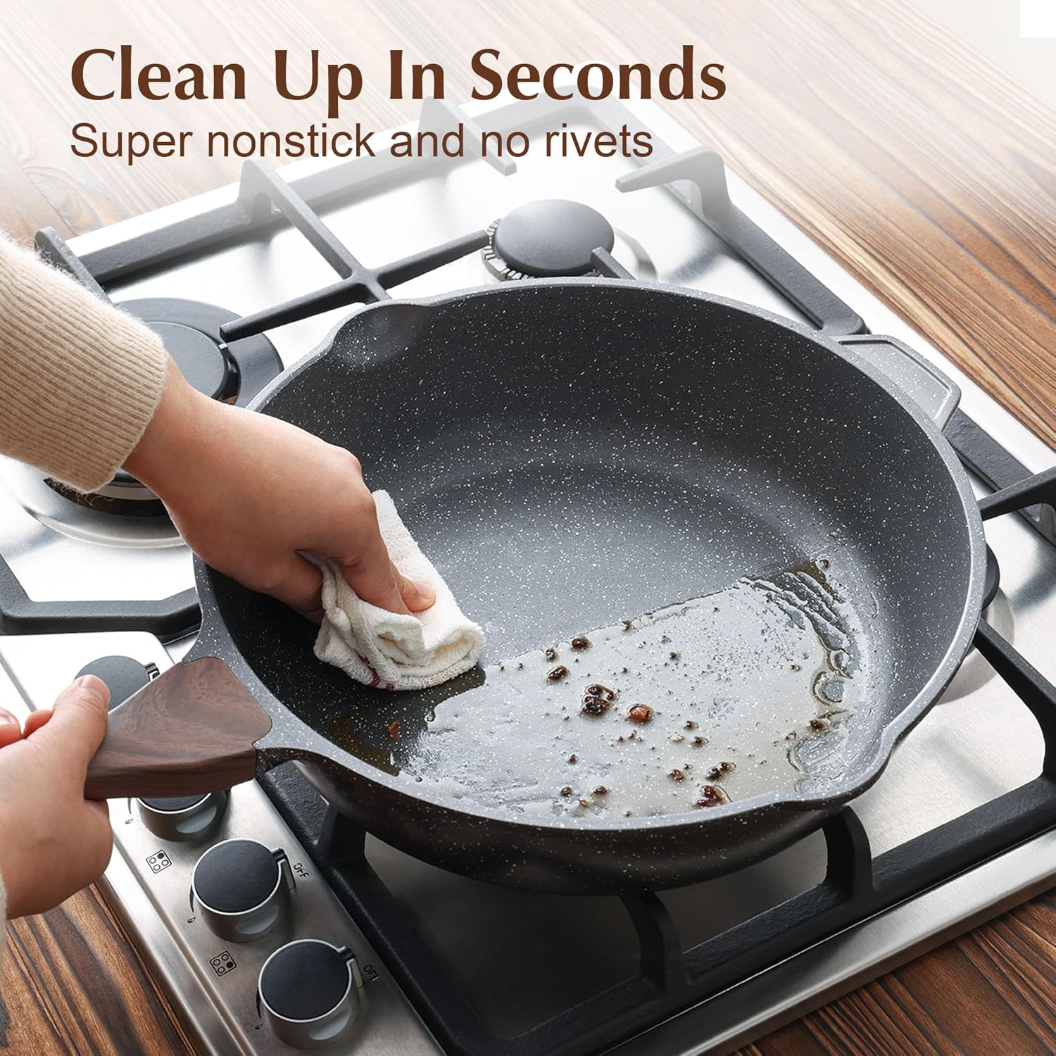 SENSARTE Nonstick Deep Frying Pan Skillet, 12-inch Saute Pan with Lid, Stay-cool Handle, Chef Pan Healthy Stone Cookware Cooking Pan, Induction Compatible, PFOA Free