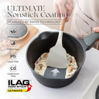 PRICUSIS Nonstick Saucepan with Lid, 2.7 Quart Non Toxic Pot with Pour Spouts, Full Coated, 100% Dishwasher Safe, Induction Compatible & Oven Safe, PTFE & PFOA Free, Black Sesame