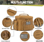 QT&QY Tactical Lunch Bag for mens Military heavy duty lunch box work Leakproof insulated Durable Thermal Cooler Bag for Adult Meal for Office Camping Picnic Pail MOLLE Webbing Khaki