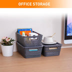 Plastic Storage Baskets With Lid, Storage Bins for Organizing, Stackable Decorative Containers for Shelves Drawers Desktop Closet Playroom Classroom Office, 6 Pack-Grey
