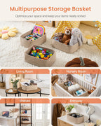 Small Woven Basket, 13.5 x 9.5 x 5 Inches, Storage Basket for Organizing, Cute Small Rope Shelf Closet Cube Storage Bins Baskets for Shelves, Dog Toy Gift Baskets Empty, 3 Packs, Mixed Brown