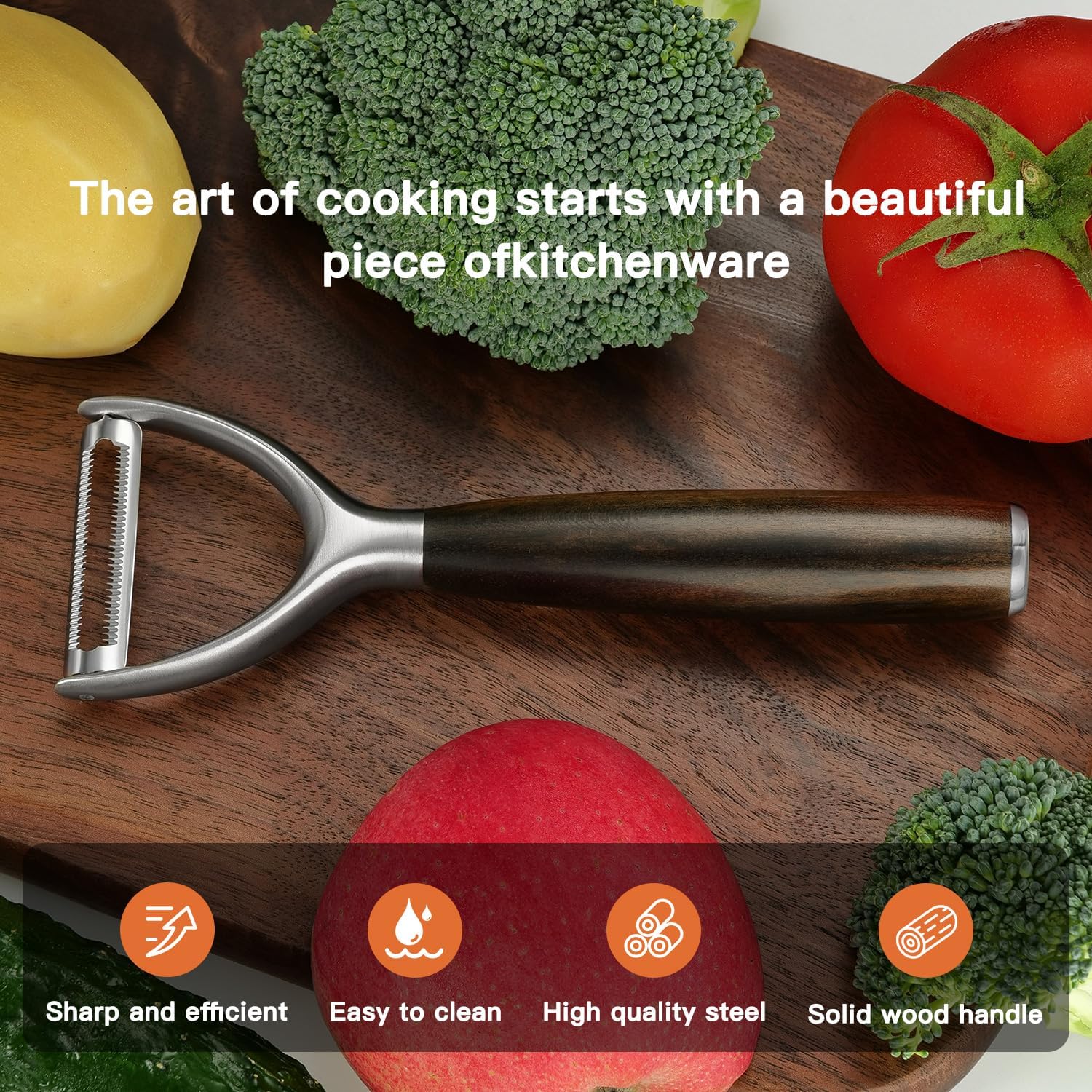 Serrated Blade Premium Y Type 304 Stainless Steel Multifunctional Kitchen Peeler Real Wood Handle Ultra Sharp Blade Vegetable Potato Apple（Agarwood）