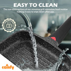 11 Inch Non Stick Grill Pan Granite Coated with Pour Spout - Lightweight 2.66 Quart Grill Pan for Indoor Cooking with Grip Handle - Induction Compatible PFOA Free Stove Top (Black)