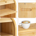 G.a HOMEFAVOR Roll Top Bread Box for Kitchen Counter, Large 2-Tier Bamboo Bread Storage Container, Bread Holder Food Bin for Countertop, Self-Assembly
