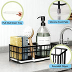 Kavciva Sink Caddy Sponge Holder,304 Stainless Steel Dish Brush Holder,Kitchen Countertop Sink Rack,Dish Soap Holder,Dishwashing Tool Drying Tray with Adjustable Partitions,Essential Kitchen Shelves