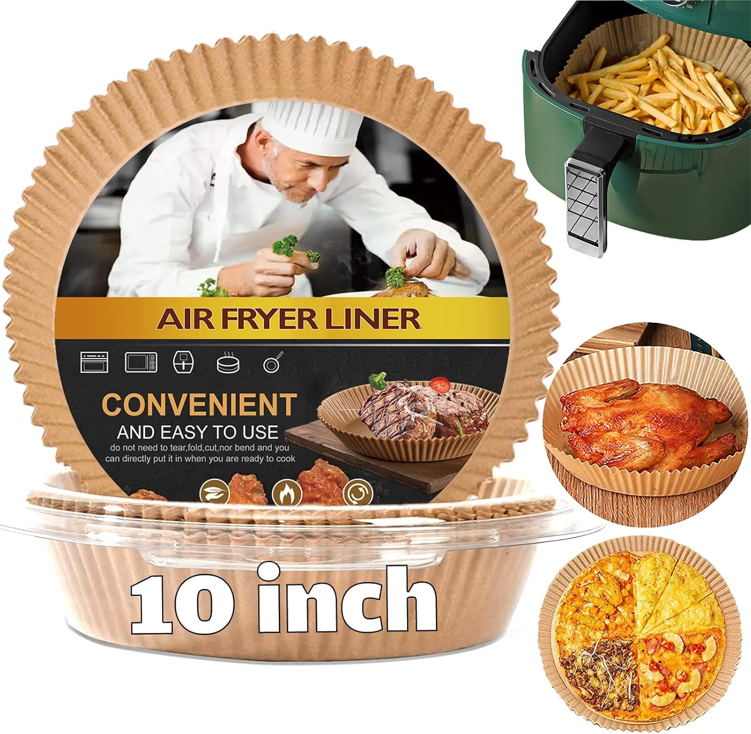 Large Air Fryer Disposable Paper Liner Round, 10 Inch Parchment Liners Non-Stick Fryer Paper Pads Baking Paper Food Grade for 7qt Power XL Air Fryer, Baking Roasting Microwave