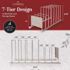 Cuisinel Lid and Dish Organizer Rack - Satin Nickel Silver Kitchen Storage Organization Stand - Plate Holder, Pan/Pot Covers, Cutting Board and Cookie Sheet Divider - 7-Tier Cabinet/Counter Display
