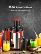 QCen Juicer Machine, 500W Centrifugal Juicer Extractor with Wide Mouth 3” Feed Chute for Fruit Vegetable, Easy to Clean, Stainless Steel, BPA-free (Red)