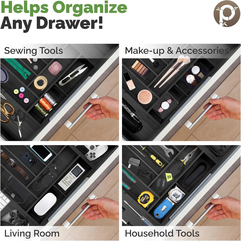 Silverware Organizer - Expandable Kitchen Drawer Organizer - Adjustable Kitchen Drawer Organizer for Utensils, Expandable to 25 Inches Wide, 10 Slots - Black