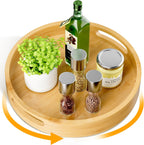 Lazy Susan Organizer Homerays 13 Inch Non-Skid Bamboo Lazy Susan for Kitchen Rotating Spice Rack with Handles, Wood Turntable for Kitchen Cabinet,Countertop (Bamboo, Large)