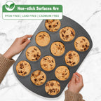 Tiawudi Muffin Top Pan, 12 Cavity Cupcake Pan, 3 Inch Nonstick Bakeware for Eggs, Cornbread, Cookies, Whoopie Pies and Yorkshire Pudding, Set of 2