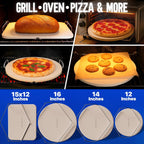 KitchenStar 12-inch Pizza Stone for Oven and BBQ Grill with Handles, Round, 5/8" Thick - Natural Cordierite, 1800 °F Resistant, Baking Stone Set with Stainless Steel Rack & Plastic Scraper Tool