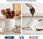 LOVECASA Vintage Utensil Holder for Kitchen Countertop, 7.2” Large Ceramic Utensil Crock for Home Décor, Farmhouse Utensil Vase for Housewarming, Wedding, Birthday Gift - Cream White